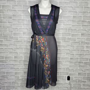 Vintage Floral Accordian Pleated Sleeveless Dress